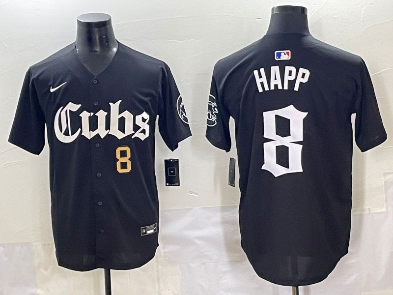 Men 2025 Chicago Cubs #8 Happ Black Five generations Joint Name Nike MLB Jersey style 4
